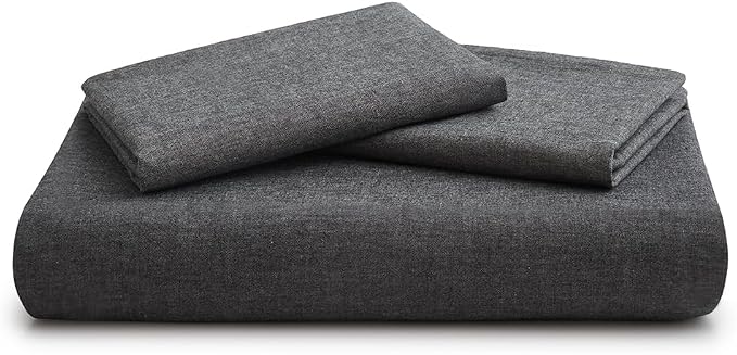 LOVQUE Dark Grey Duvet Cover Full Size, 100% Washed Cotton Linen Like Bedding Set with Zipper Closure (No Comforter), 80x90 Inches