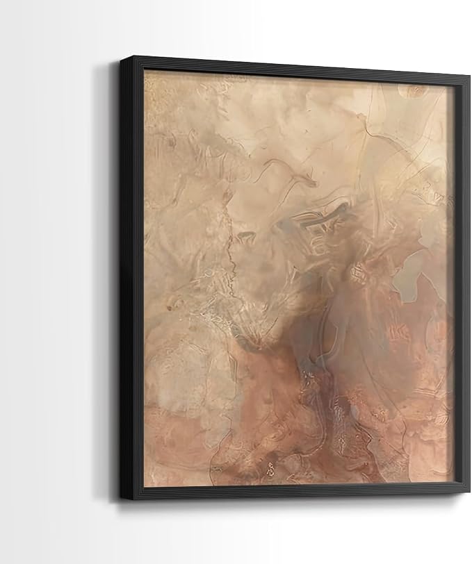 Renditions Gallery Set of 2 Peel & Stick Framed Prints, Abstract Wall Art, Brown Textured Marble Design Re-Stickable - Ready to Hang - 22"x28" - Black Frame LT588
