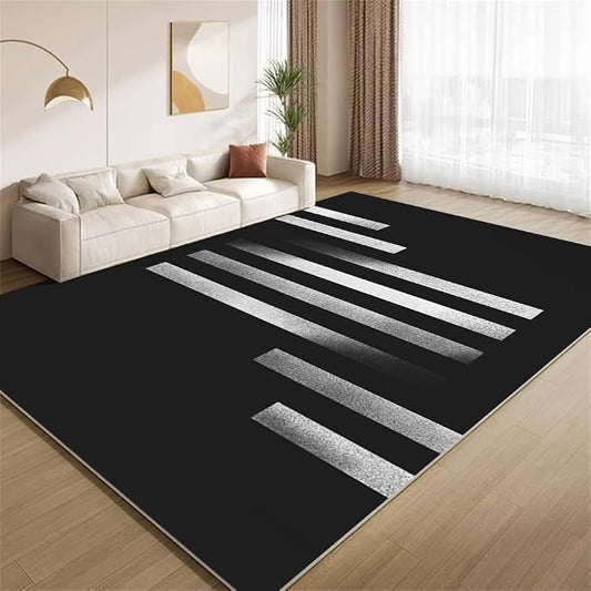 Minimalist Geometric Area Rugs, Black White Abstract Carpet, Washable Non Slip Low Pile Soft Rug for Living Room Bedroom Decor Mat 4x6ft