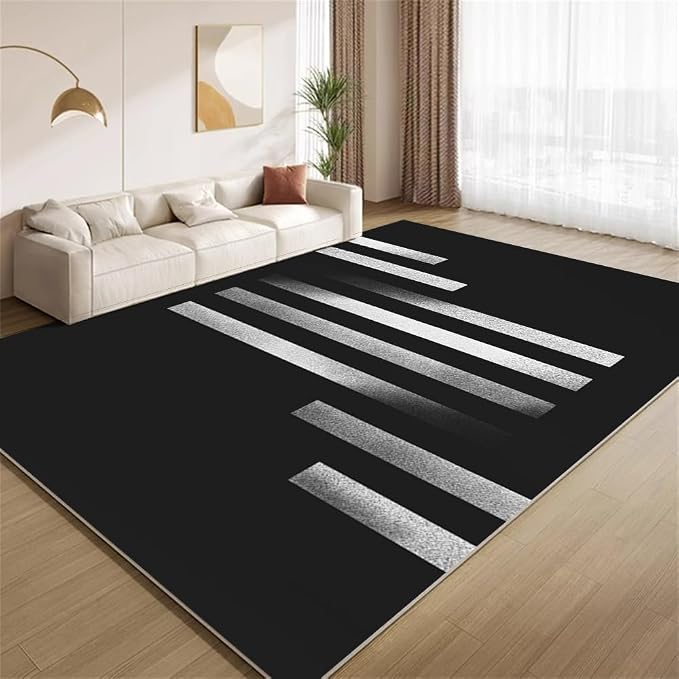 Minimalist Geometric Area Rugs, Black White Abstract Carpet, Washable Non Slip Low Pile Soft Rug for Living Room Bedroom Decor Mat 3x4ft(Small)