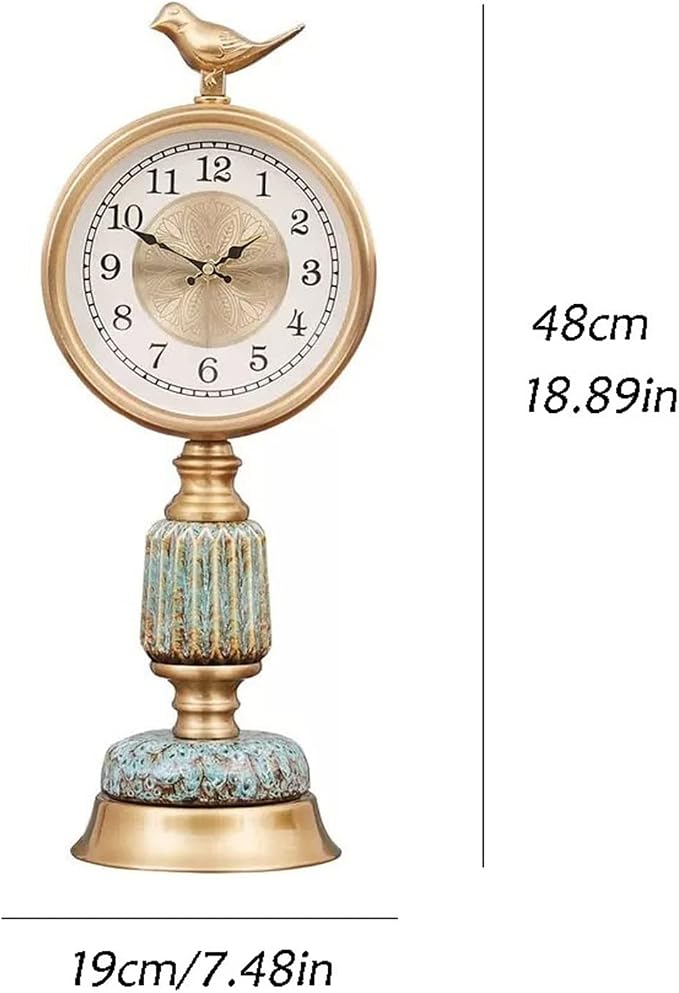 Desk Clock European Style Retro Decorative Clock Table Top Vertical Clock Ornaments Light Luxury Creative Ceramic Clock Body Suitable Home Bedroom Decor (Color : Brass)