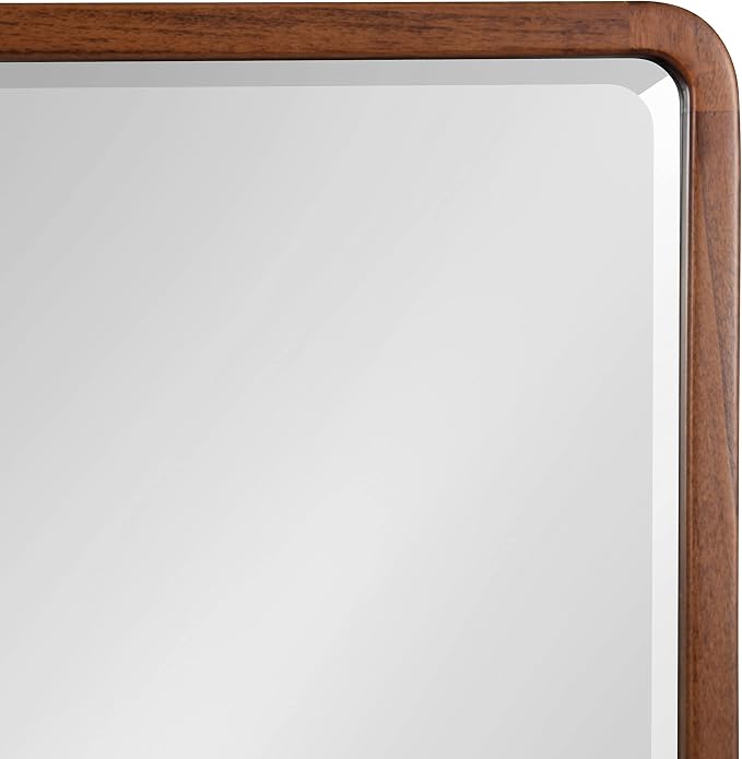 Kate and Laurel McLean Modern Wood Framed Rounded Rectangle Wall Mirror, 24 x 30, Walnut Brown, Decorative Round Rectangular Mirror for Contemporary Wall Decor