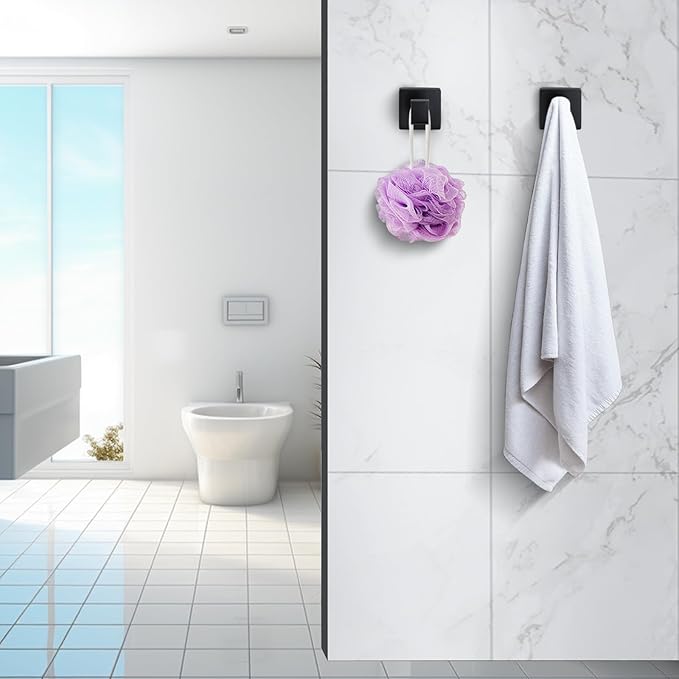 Towel Hooks for Bathrooms Robe Hook Coat Hook 4 Pack Matte Black Stainless Steel Heavy Duty Wall Mounted Square Hooks for Bathroom Kitchen Bedroom