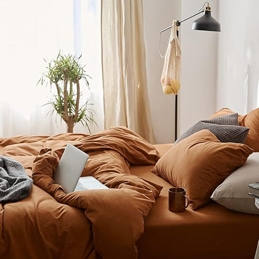 Omelas Burnt Orange Duvet Cover Twin Size Rust Terracotta Caramel Pumpkin Modern Minimalist Style Solid Color Bedding Set Girls 2 Pieces Soft Microfiber Comforter Covers with Zipper Closure for Kids