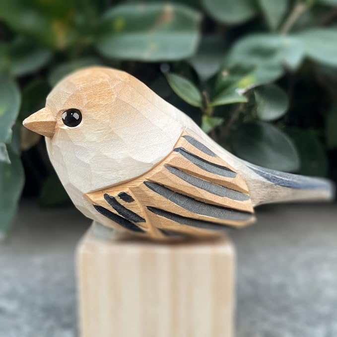 Bird Figurines Hand Carved Painted Wooden Statues for Home Decor, Gift for Bird Lovers,Housewarming, Birthday, Christmas, Anniversaries (NO.18-Chubby Bird)