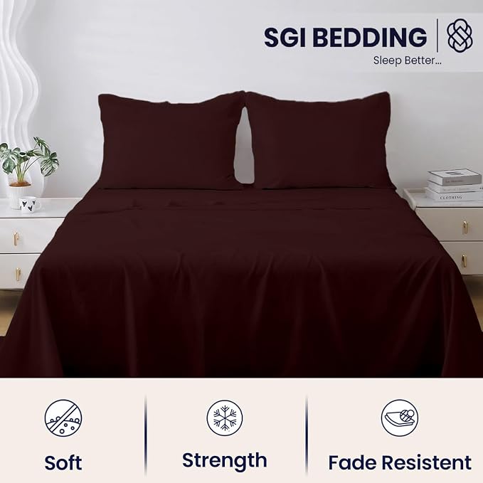SGI bedding 100% Egyptian Cotton Sheets RV King Size – 600 Thread Count Sheets Set, Soft, Cooling, 15" Deep Pocket, Luxury Hotel Bedding, Breathable, Durable - Chocolate