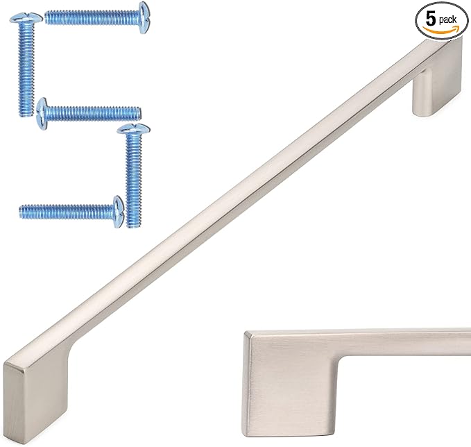 KOOFIZO 5 Pack 8-4/5 Inch Brushed Nickel Kitchen Cabinet Pulls Stain Nickel Cabinet Handles Silver Cabinet Hardware for Kitchen Cabinets Drawer P01 Dresser Cupboard Bedroom Bathroom