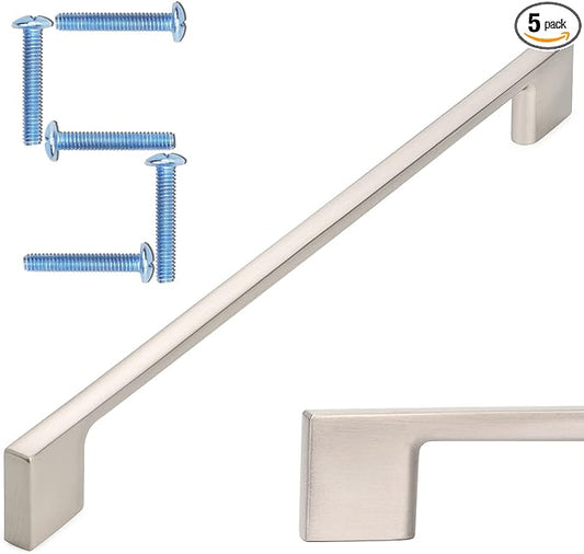 KOOFIZO 5 Pack 8-4/5 Inch Brushed Nickel Kitchen Cabinet Pulls Stain Nickel Cabinet Handles Silver Cabinet Hardware for Kitchen Cabinets Drawer P01 Dresser Cupboard Bedroom Bathroom