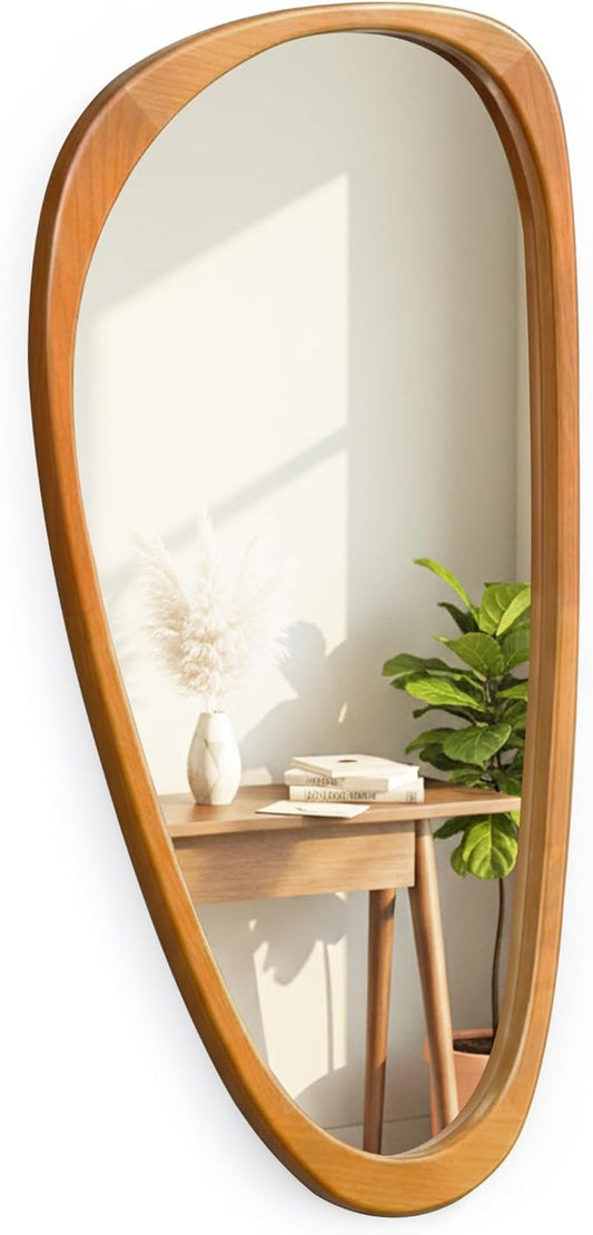 Irregular Asymmetrical Wall Mirror 48"×24" with Solid Wood Frame, Organic Mid-Century Modern Decorative Full-Length Wall Mirror for Living Room, Entryway, Bedroom & Bathroom