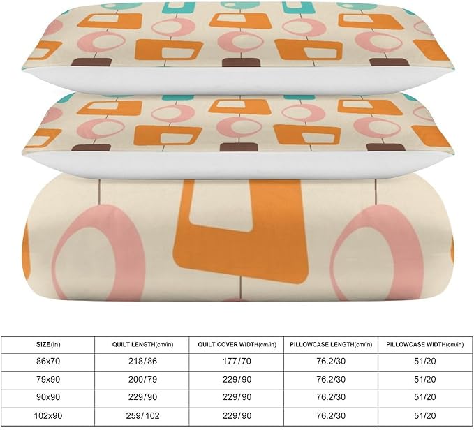 Colorful Aesthetic Comforter Cover Geometry Bed Set, Retro Atomic Duvet Cover，Modern Mid Century Bedding Sets，Aesthetic Abstract Art Bedding 3 Piece (1 Duvet Cover 86"x70" + 2 Pillow Sham 20"x30")