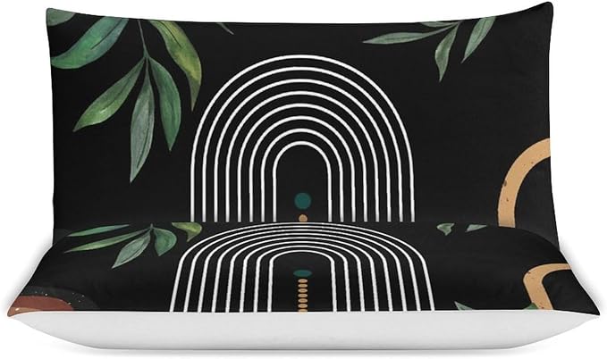 Mid Century Moon Phase Duvet Cover Sets Boho Modern Palm Leaves Arch Minimalist Printed Lightweight Soft Quilt Cover Soft Microfiber 3 Piece (1 Duvet Cover 79x90in + 2 Pillow Sham 20x30in)