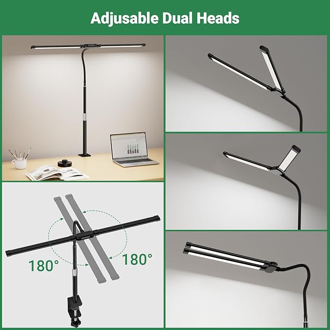 LED Desk Lamp with Clamp, 23.5-31.5 Inches, Black | 24W, 75 Lighting Modes, Flexible Neck Design, Telescopic Height, For Home Office Study Work Craft Paint
