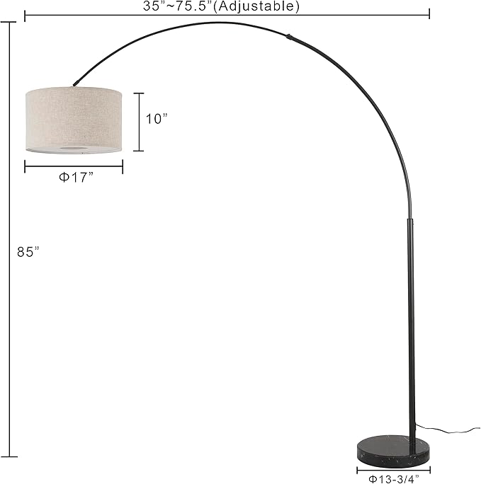 Major-Q Extra Large 81" H Steel Over-Reaching Arc Adjustable Arching Floor Lamp with Marble Base Behind Sofa Lamp