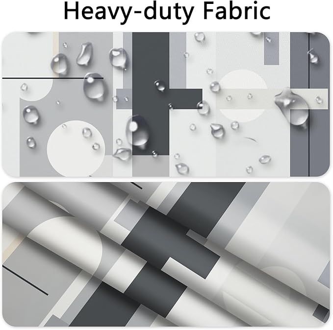 No Hook Shower Curtain with Snap in Liner - Gray & Beige Modern Geometric Shower Curtain with See Through Top Window, Waterproof Cloth Fabric, 71x74 Inch