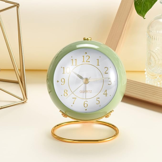 Tetino Analog Alarm Clocks,Retro Backlight Cute Simple Design Small Desk Clock with Night Light,Silent Non-Ticking,Battery Powered,for Kids,Bedroom,Travel,Kitchen,Bedside Desktop. (Orange)