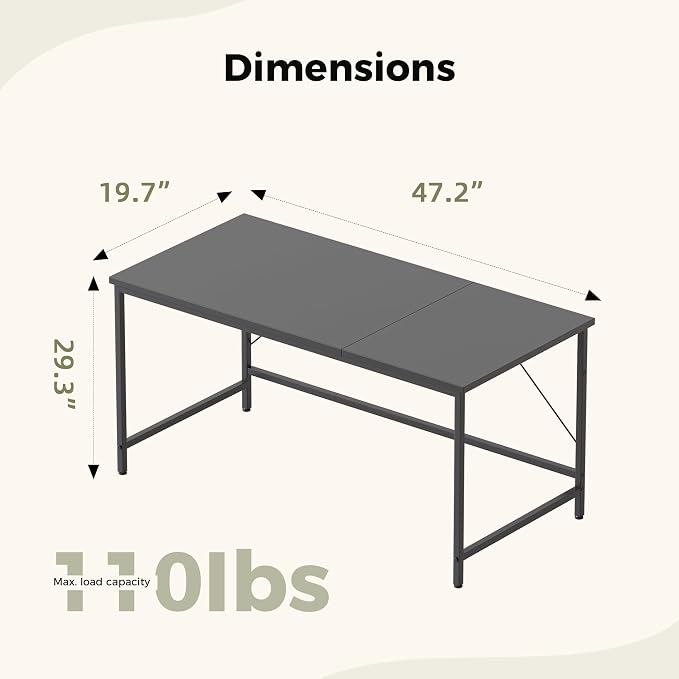 Mericonia 48 inch Computer Desk, Gaming Desk for Small Spaces, Modern Simple Style Table for Home Office, Study Student Writing Table
