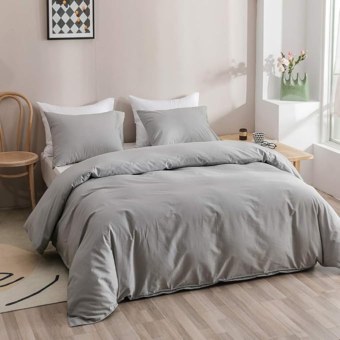 Pureant Silver Grey Comforter Set Twin Light Gray Bedding Comforter Sets Cotton for Women Men Solid Bright Grey Twin Comforter Soft Elegant Grey Comforter Sets Breathable All Grey Blanket
