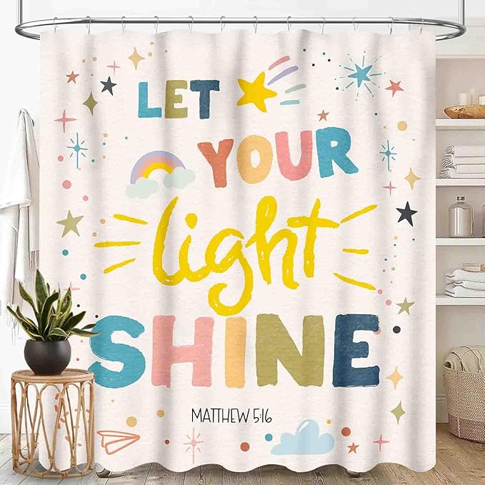 Rainbow Shower Curtain, Boho Cute Inspirational Motivational Quotes Rainbow Colorful Pastel Baby Kids Girls Waterproof Fabric Bathroom Shower Curtain Set with Hooks, 72"x72" Inch
