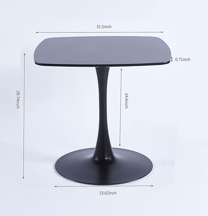 31.5 inches Black Square Dining Table for 2, Special Kitchen Table with Tulip Shape & Metal Pedestal Base, Mid Century Modern Bistro Tulip Table for Kitchen, Small Space, Cafe