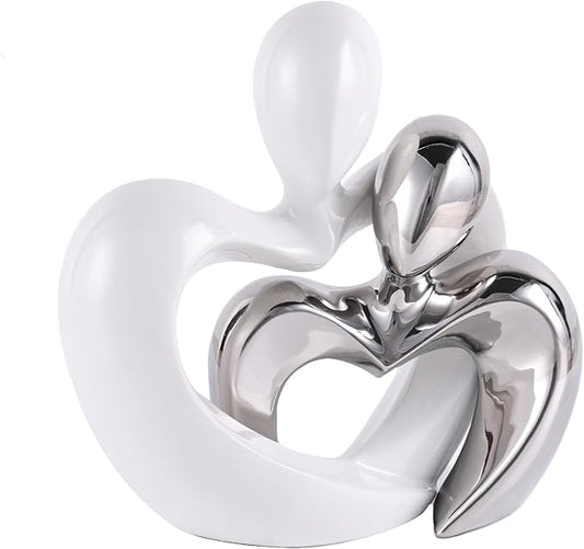 Silver Home Decor,Couple Statue Decor,Tv Stand Decor Living Room Decor Table ,Abstract Art Ceramic Statue and Sculpture,White Statues for Decor Couple Sculpture, Unusual Home Decor (White Silver)