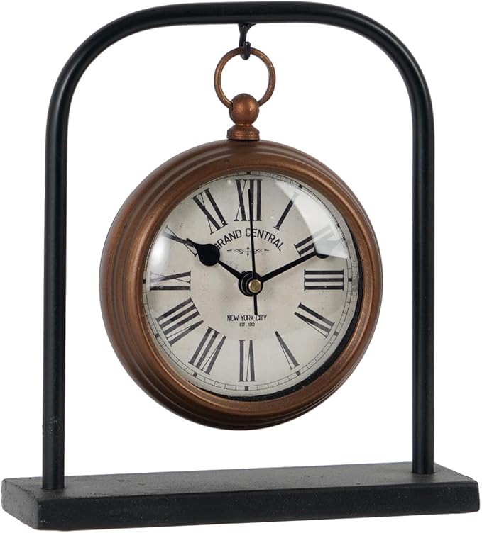 NIKKY HOME Small Vintage Desk Clock, Silent Decorative Bronze Table Clock | Non-Ticking Battery-Operated Metal Clock with Roman Numerals, Perfect for Living Rooms, Offices, Shelves, Mantels