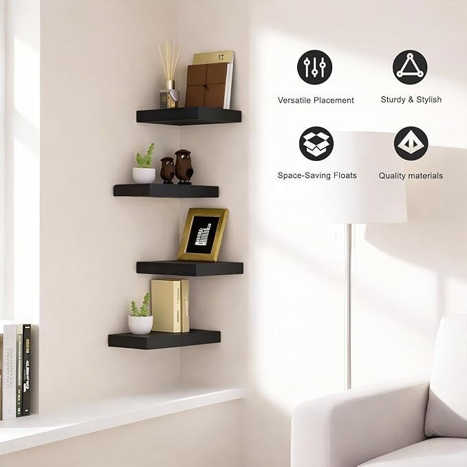 Floating Shelves for Wall, Black Small 11.8" Bathroom Wall Shelves and Floating Shelf for Storage, Display and Decor, Ideal Over Toilet, Bedroom, Kitchen or Living Room, 2-Pack