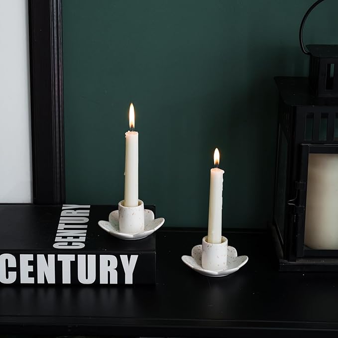 Ceramic Taper Candle Holders for Table Centerpiece, Decorative Candlestick Holders for Home Wedding Party, Housewarming Gifts,Pack of 2 (Flower Shape)