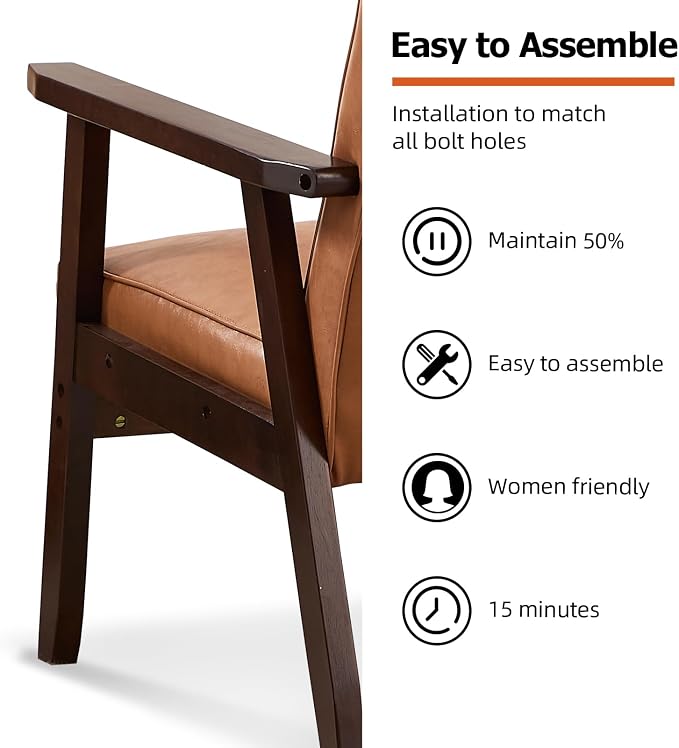 IOMOR Accent Chair Mid Century Modern Chair for Living Room, Comfy Faux Leather Armchair with Solid Wood Frame Soft Thick Padded, Side Chairs Easy Assembly Set of 2, Brown