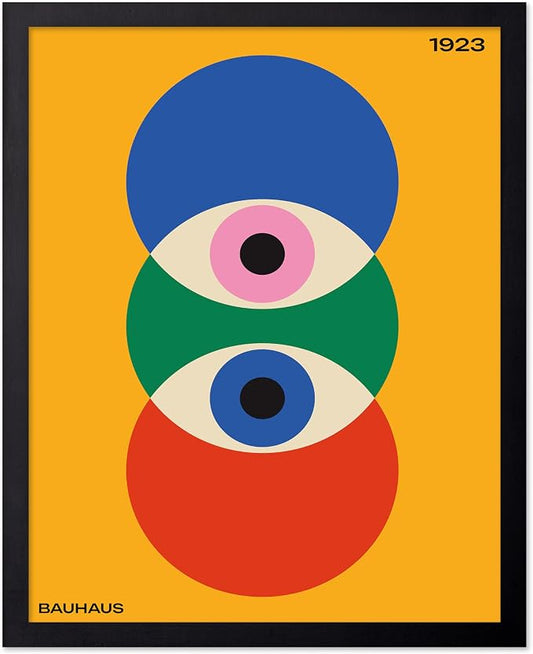 Poster Master Bauhaus Poster - Abstract Eyes Print - Graphic Design Art - Eye Art - Geometric Art - Chic Boho Art - Mid Century Modern Art - Living Room or Bedroom Wall Decor - 8x10 Black Framed
