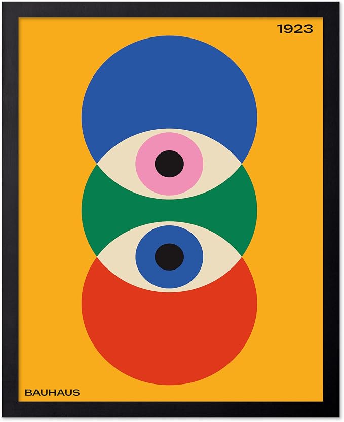 Poster Master Bauhaus Poster - Abstract Eyes Print - Graphic Design Art - Eye Art - Geometric Art - Chic Boho Art - Mid Century Modern Art - Living Room or Bedroom Wall Decor - 11x14 Black Framed