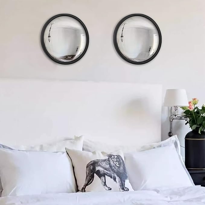 12" Matte Black Round Convex Mirror, Small Circle Wall Mirror with Thick Metal Framed, Round Decorative Wall Mirror for Bathroom, Vanity