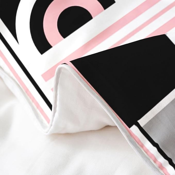 Erosebridal Art Deco Mid Century Duvet Cover Set Retro Modern Abstract Geometric 100% Cotton Comforter Cover Black and White Pink Circles Stripes King Bedding Set, Contemporary Bed Sets