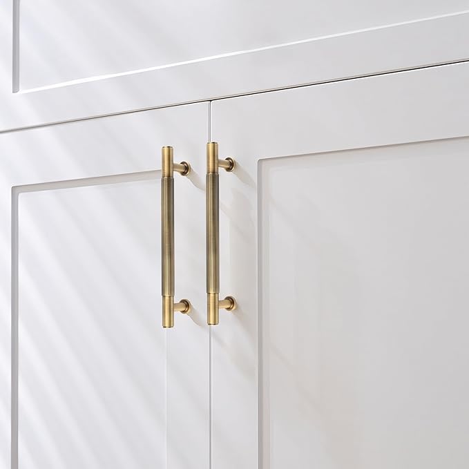 -5 Pack Antique Brass Kitchen Cabinet Pulls, 5 Inch Solid Brass Dresser Drawer Handles, Furniture Hardware Door Pulls for Cupborard Wardrobe Closet Vanity