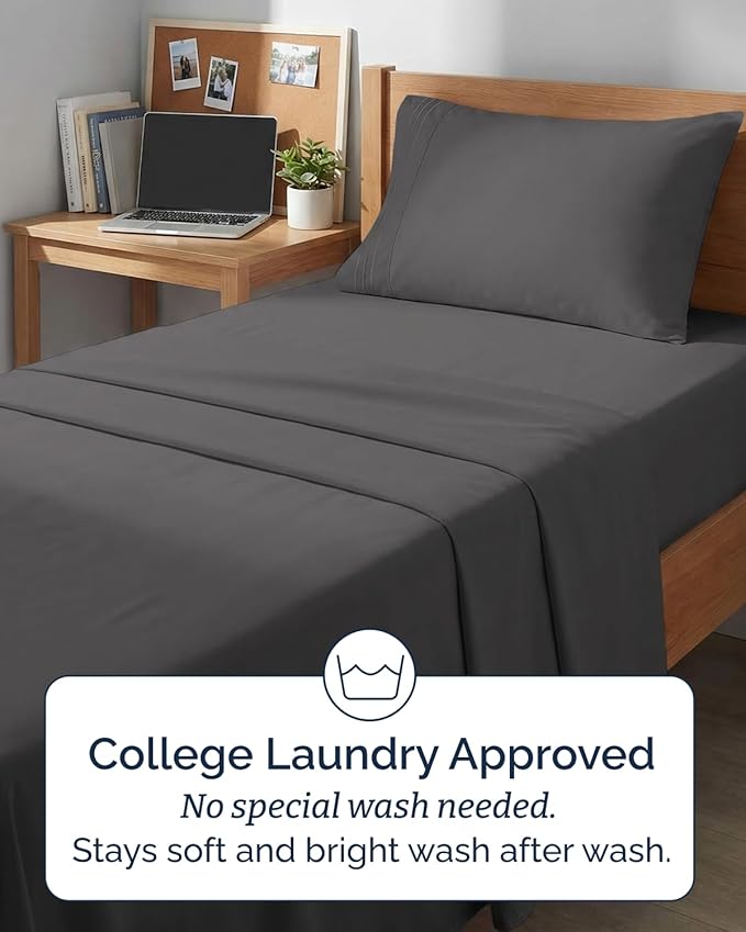 Twin XL Size 3 Piece Sheet Set - Comfy Breathable & Cooling Sheets - Hotel Luxury Bed Sheets for Women & Men - Deep Pockets, Easy-Fit, Soft and Wrinkle Free Sheets - Dark Grey Oeko-Tex Bed Sheet Set