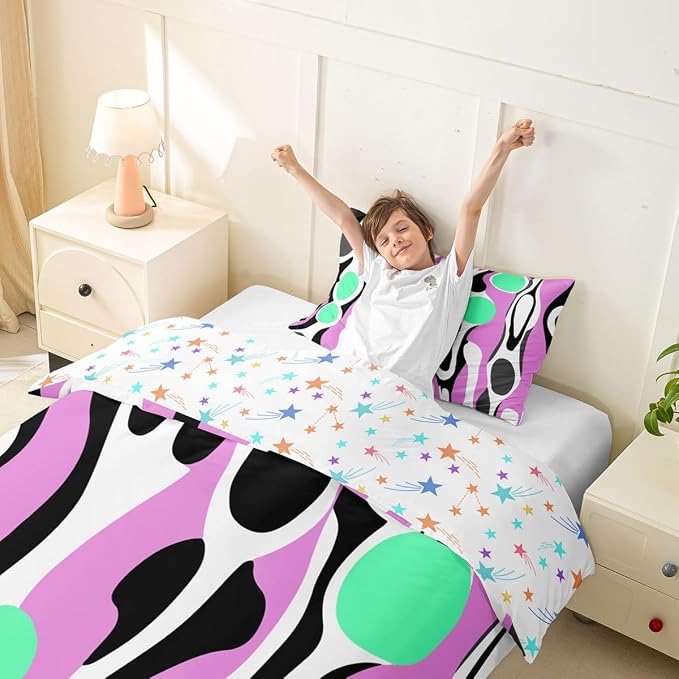 Erosebridal Organic Geometric Duvet Cover Set Modern Abstract Twin Bedding Sets for Girls Kids Teens Child Retro Mid Century Comforter Cover Modern Fluid Art Irregular Circles Bed Set,Lavender Green