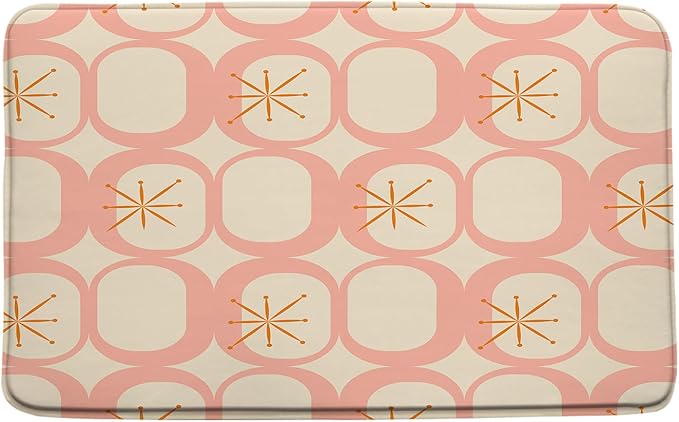 Mid Century Modern Bath Mat Abstract Atomic Geometric Retro 1950s Pink Bathroom Kitchen Toilet Rugs,20x31 Inch