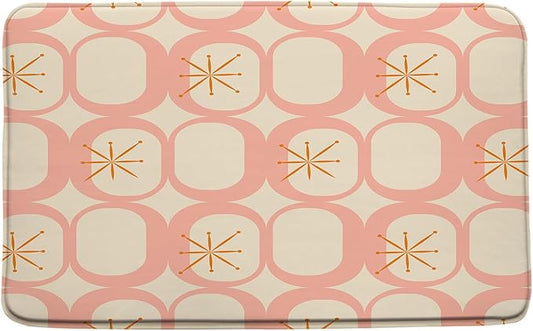 Mid Century Modern Bath Mat Abstract Atomic Geometric Retro 1950s Pink Bathroom Kitchen Toilet Rugs,20x31 Inch