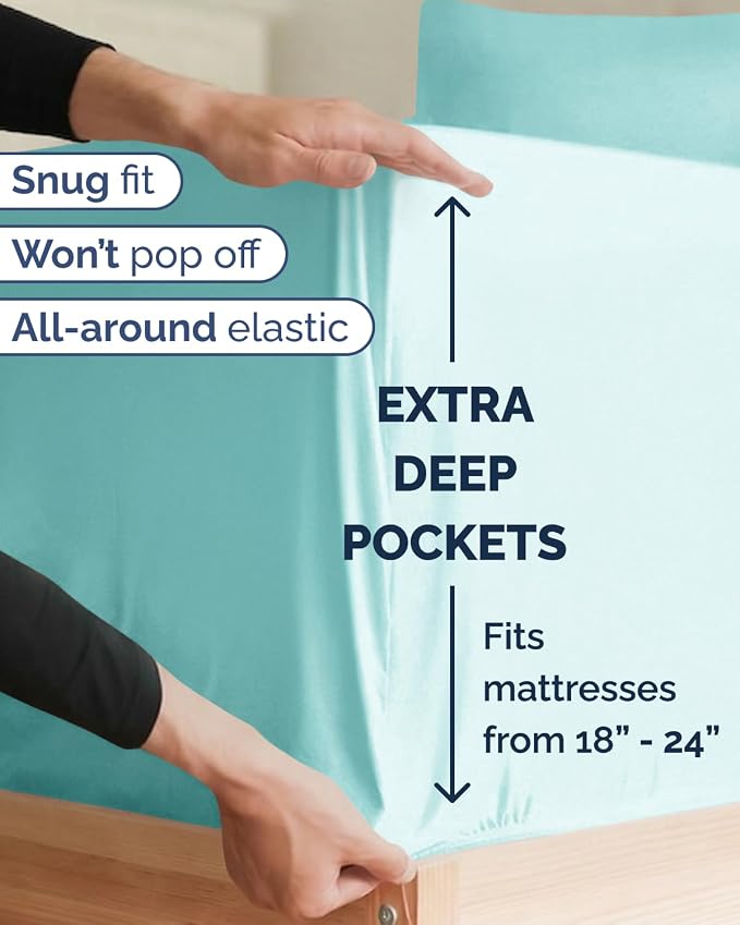 Extra Deep Twin XL Sheet Set - 4 Piece College Dorm Bed Sheets Set with Extra Deep Pockets - Ultra-Soft, Comfy & Breathable Bedding for Women, Men, Kids & Teens - Wrinkle & Fade Resistant - Spa Blue