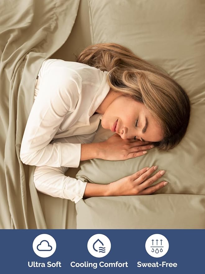 Extra Deep Split King Sheet Set - 7 Piece Breathable and Cooling Sheets - Hotel Luxury Bedding for Women, Men, Kids & Teens - Easy Secure Fit - Soft, Wrinkle Free & Comfy - Extra Deep Pockets - Beige