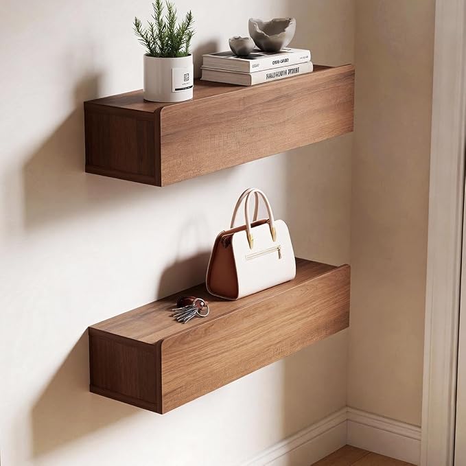 Floating Solid Wood Console Table, 47'' Wall Mounted Narrow Entryway Table with Storage Shelf, Modern Couch Shelves Small Entry Way Tables for Entryway, Front Hall, Hallway (Walnut, 47.24IN)