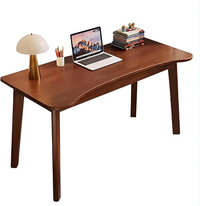 Solid Wood Desk with Drawer, Small Work Desks Writing Table for Home Office, Mid Century Modern Computer Desk for Small Spaces(55" W, Walnut)