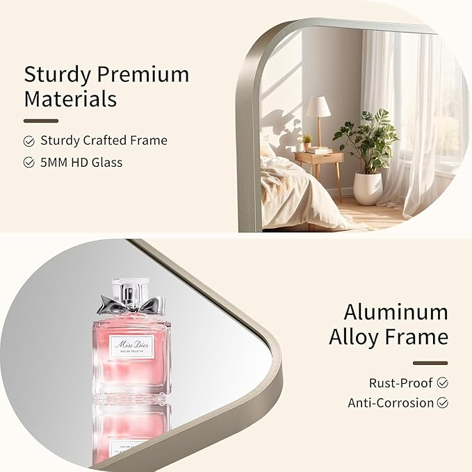 Brushed Nickel Mirror, 24x36 Inch Brushed Nickel Rectangle Mirror, Aluminum Alloy Framed Vanity Mirror, Rounded Rectangle Bathroom Mirror for Over Sink, Anti-Rust
