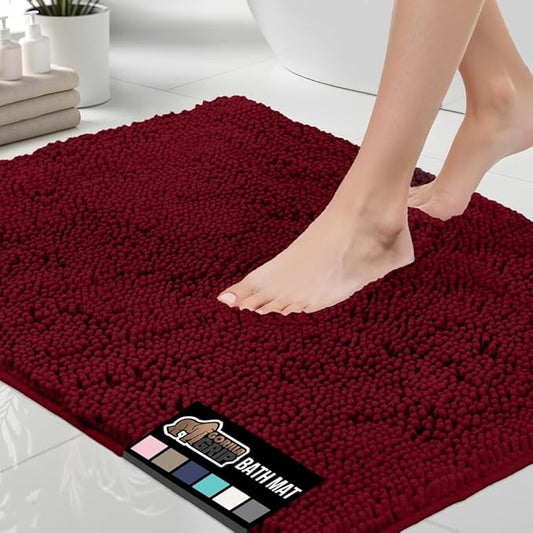 GORILLA GRIP Bath Rug Mat 48x24, Soft Absorbent Chenille, Quick Dry Microfiber Mats, Rubber Backing Washable Shower Floor Rugs, Bathmat Runner, US Designed Bathroom Home Decor Accessories Burgundy