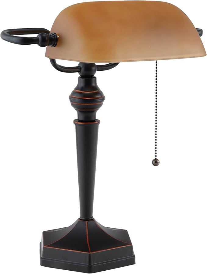 V-LIGHT Traditional Style CFL Banker's Desk Lamp with Amber Glass Shade (CAVS91045BRZ)