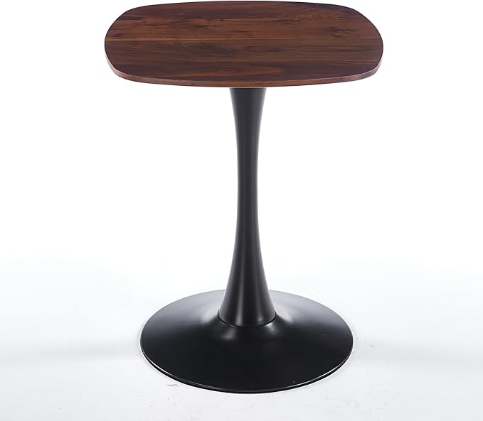 23.62 inches Walnut Square Side Table for 2, Special Kitchen Table with Tulip Shape & Metal Pedestal Base, Mid Century Modern Bistro Tulip Table for Bar, Small Space, Cafe