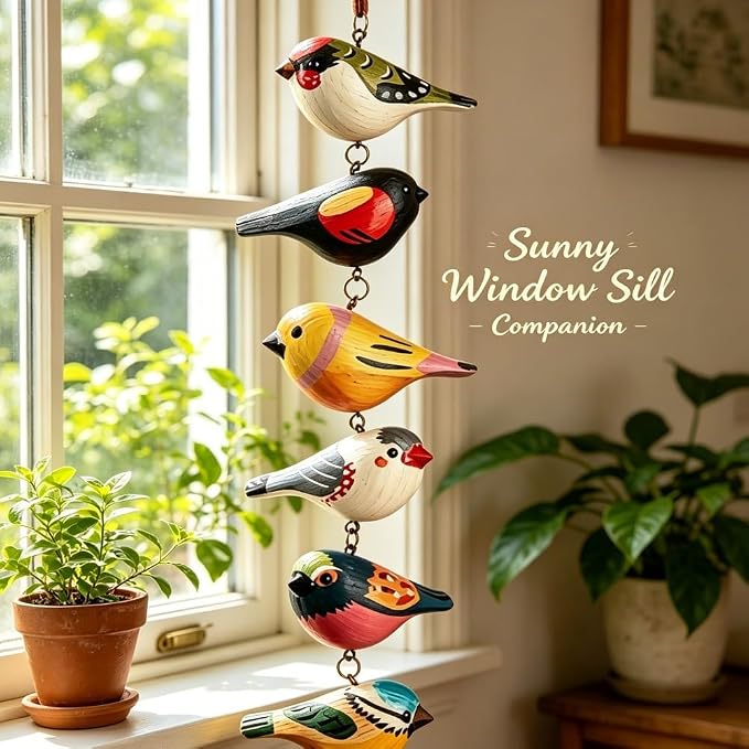 Rustic Hand Painted Bird Ornament Handcrafted Wooden Colorful Birds, Carved Northern Figurine for Hanging Decor Indoor Outdoor, Holiday Festival Gifts, for Home Garden(B)