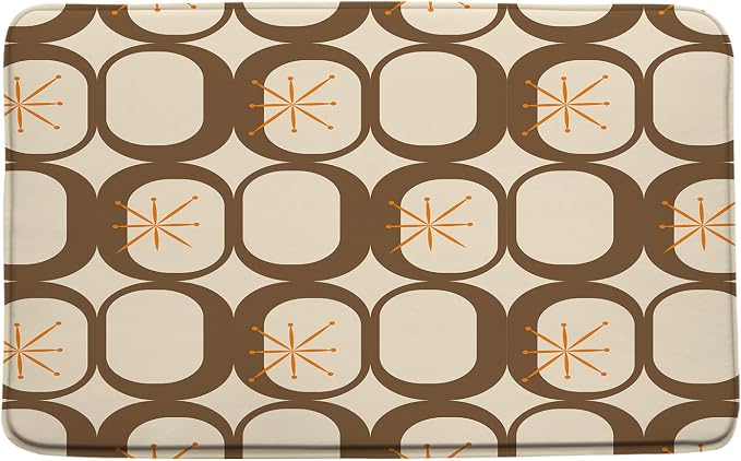 Mid Century Modern Bath Mat Abstract Atomic Geometric Retro 1950s Brown Bathroom Kitchen Toilet Rugs,24x60 Inch