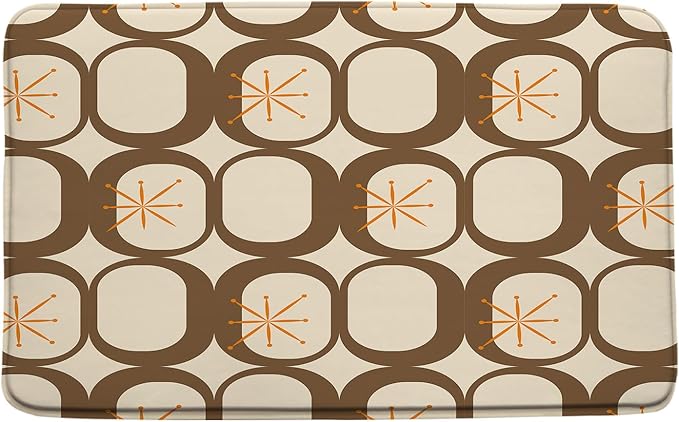 Mid Century Modern Bath Mat Abstract Atomic Geometric Retro 1950s Brown Bathroom Kitchen Toilet Rugs,20x31 Inch