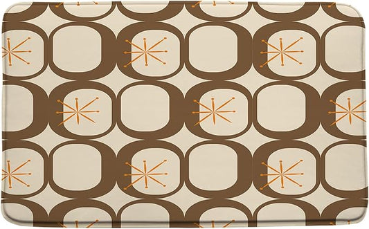 Mid Century Modern Bath Mat Abstract Atomic Geometric Retro 1950s Brown Bathroom Kitchen Toilet Rugs,20x31 Inch
