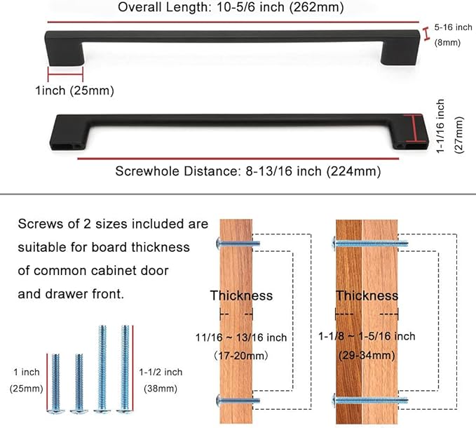 KOOFIZO 5 Pack 8-4/5 Inch Matte Black Kitchen Cabinet Pulls Black Cabinet Handles Black Cabinet Hardware for Kitchen Cabinets Drawer P01 Dresser Cupboard Bedroom Bathroom